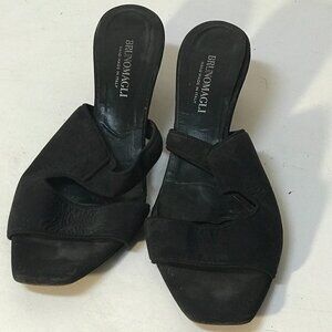 Bruno Magli Size 10 Flat Mule Slip Shoes Sandals Leather Formal Black Open Toe